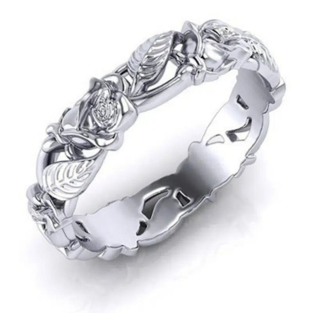 Women Retro Chic Flower Leaf Decoration Ring - New Size 8 / 9
